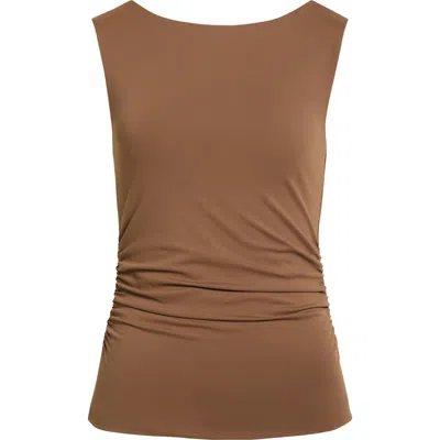 Open Edit Boat Neck Sleeveless Top In Brown