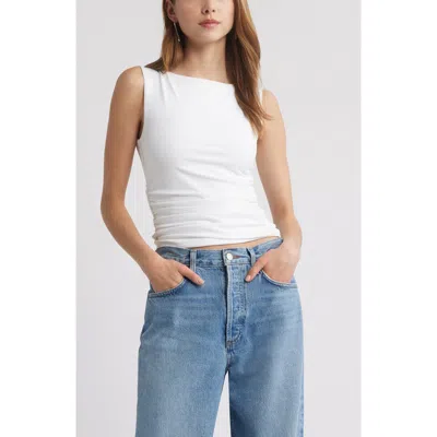 Open Edit Boat Neck Sleeveless Top In White