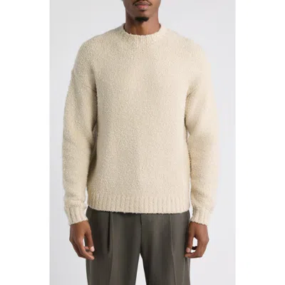 Open Edit Bouclé Crewneck Cotton Blend Sweater In White