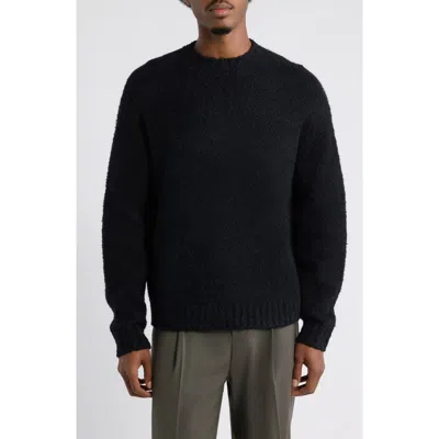Open Edit Bouclé Crewneck Cotton Blend Sweater In Black