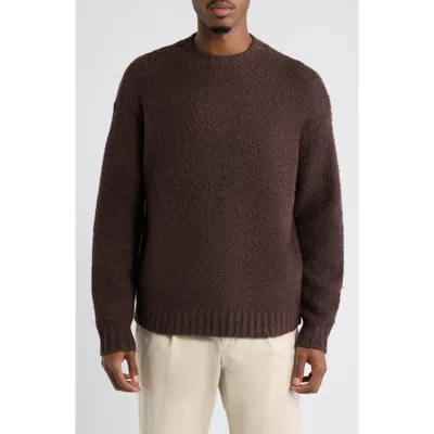 Open Edit Bouclé Crewneck Cotton Blend Sweater In Brown