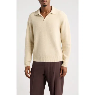 Open Edit Bouclè Polo Sweater In Brown