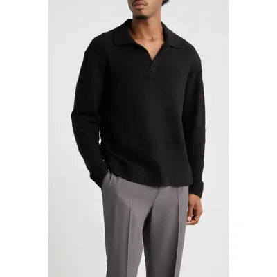 Open Edit Bouclè Polo Sweater In Black