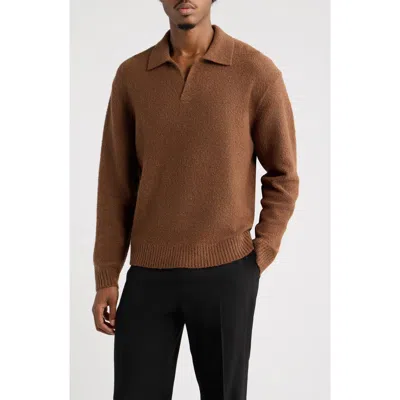 Open Edit Bouclè Polo Sweater In Brown
