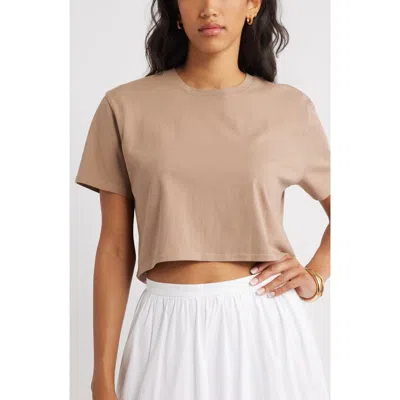 Open Edit Boxy Crop T-shirt In Brown