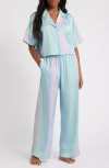 Open Edit Boxy Everyday Satin Pajamas In Blue Multi Sunrise Stripe