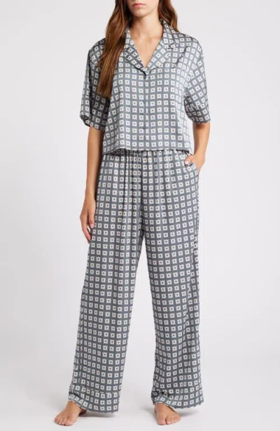 Open Edit Boxy Everyday Satin Pajamas In Blue Weather Celestial Foulard