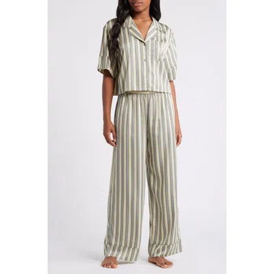 Open Edit Boxy Everyday Satin Pajamas In Green Halo Charlie Stripe