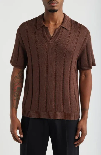 Open Edit Boxy Short Sleeve Polo Sweater In Brown