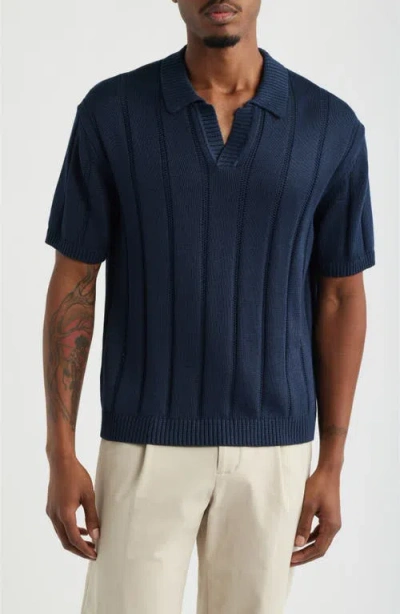 Open Edit Boxy Short Sleeve Polo Sweater In Blue