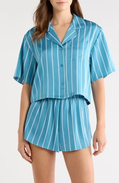 Open Edit Boxy Stretch Satin Short Pajamas In Blue
