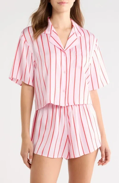 Open Edit Boxy Stretch Satin Short Pajamas In Pink