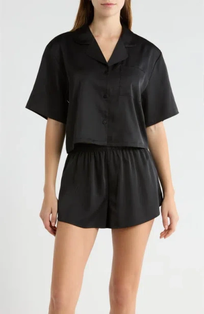 Open Edit Boxy Stretch Satin Short Pajamas In Black
