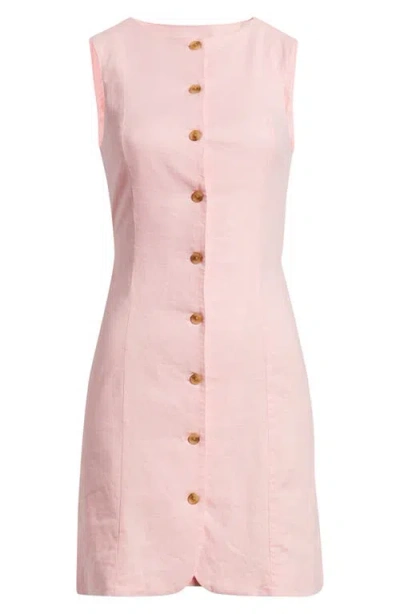 Open Edit Button Front Linen Blend Dress In Pink