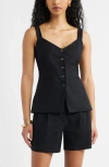 Open Edit Button Front Linen Blend Tank In Black