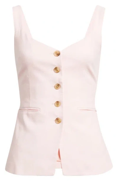 Open Edit Button Front Linen Blend Tank In Pink