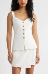 Open Edit Button Front Linen Blend Tank In White