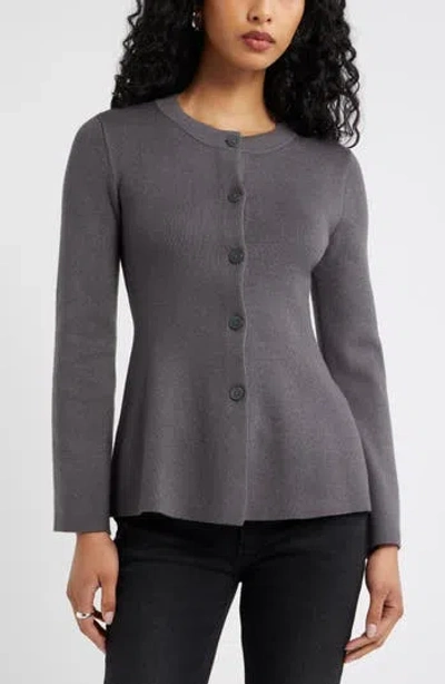 Open Edit Button Front Peplum Cardigan In Multi