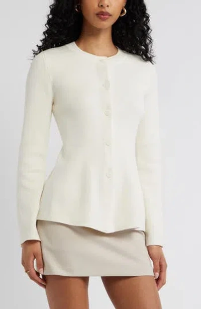 Open Edit Button Front Peplum Cardigan In Multi