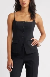 Open Edit Button Front Suiting Camisole In Black
