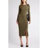 Open Edit Button Sweater Midi Dress