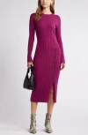 Open Edit Button Sweater Midi Dress In Purple Magenta