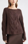 Open Edit Cable Boatneck Sweater In Brown