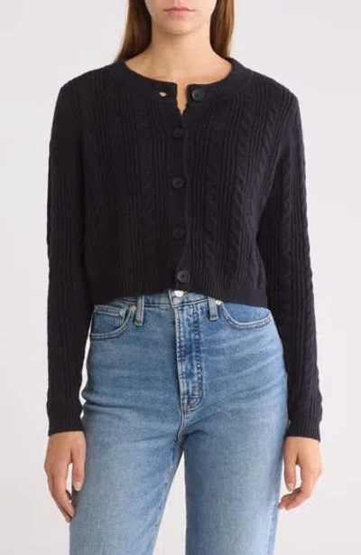 Open Edit Cable Knit Crop Cardigan In Black
