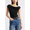 Open Edit Cap Sleeve Mesh Top In Black