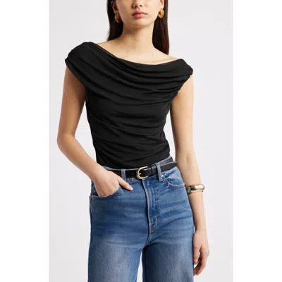Open Edit Cap Sleeve Mesh Top In Black