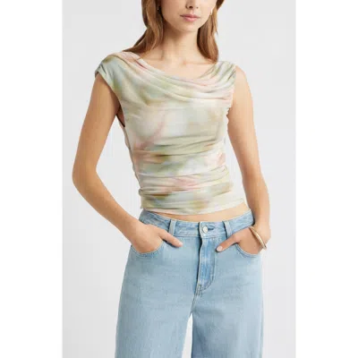 Open Edit Cap Sleeve Mesh Top In Multi