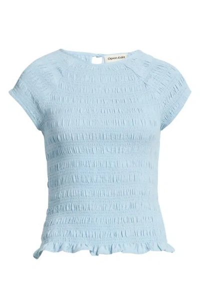 Open Edit Cap Sleeve Smocked Top In Blue