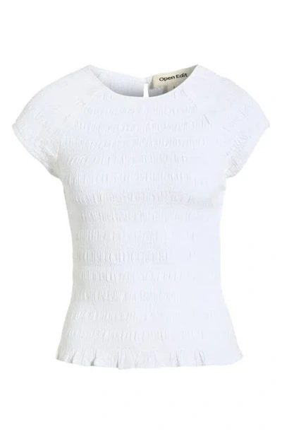 Open Edit Cap Sleeve Smocked Top In White