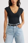 Open Edit Cap Sleeve Top In Black