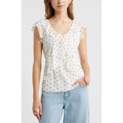 Open Edit Chiffon Ruffle Top In White