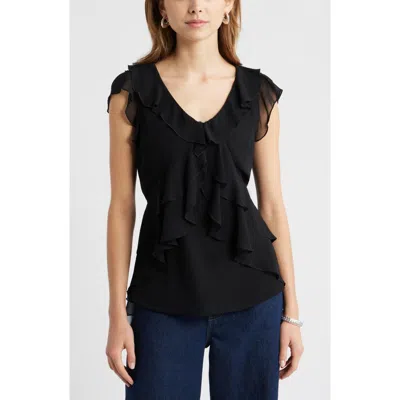 Open Edit Chiffon Ruffle Top In Black