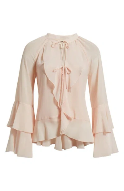 Open Edit Chiffon Ruffle Trim Top In Pink