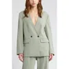 Open Edit Collarless Double Breasted Blazer In Green