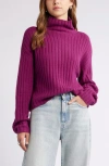 Open Edit Cotton Blend Rib Funnel Neck Sweater In Magenta