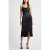Open Edit Cowl Neck Satin Midi Dress In Black