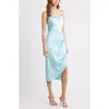 Open Edit Cowl Neck Satin Midi Dress In Blue Aqua