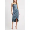 Open Edit Cowl Neck Satin Midi Dress In Blue Weather