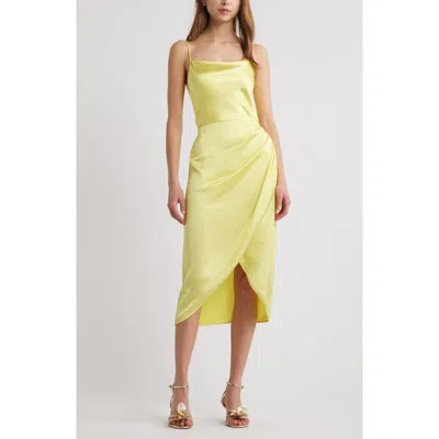 Open Edit Cowl Neck Satin Midi Dress In Yellow Light