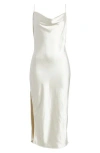 Open Edit Cowl Neck Satin Slipdress In Ivory Cloud
