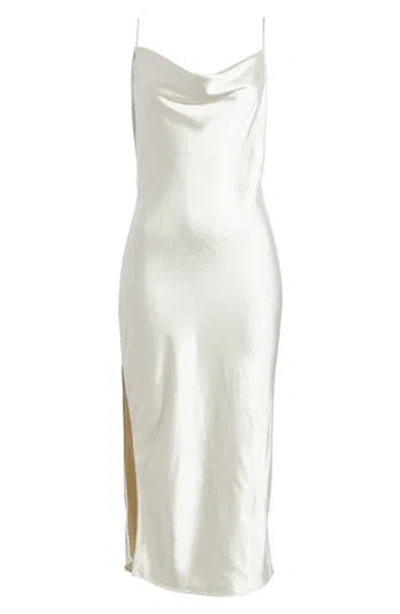 Open Edit Cowl Neck Satin Slipdress In Ivory Dove