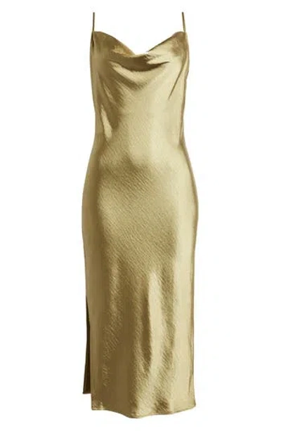 Open Edit Cowl Neck Satin Slipdress In Olive Brine