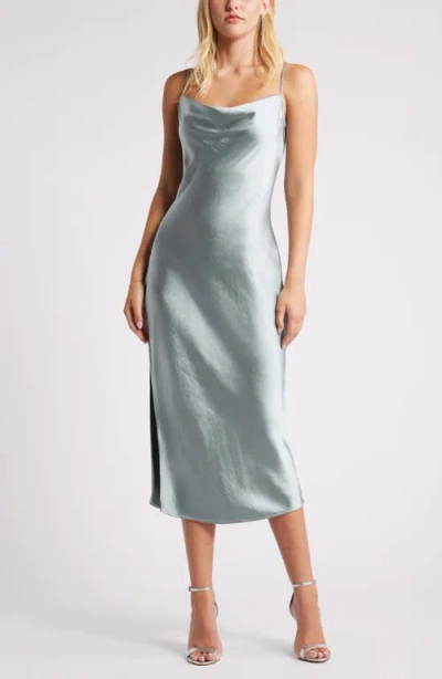 Open Edit Cowl Neck Satin Slipdress In Teal Pond