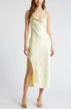 Open Edit Cowl Neck Satin Slipdress In Yellow Frost