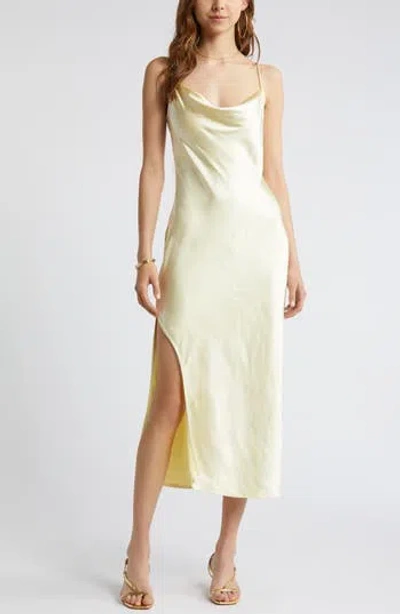 Open Edit Cowl Neck Satin Slipdress In Yellow Frost