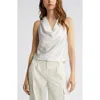 Open Edit Cowl Neck Satin Tank In Ivory Cloud